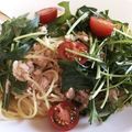 ゆか＊みく's cooksnap of when they made 簡単♡水菜とトマトとシーチキンの塩パスタ.
