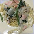 クックQMDF9D☆'s cooksnap of when they made ✿鮭とほうれん草のクリームパスタ✿.