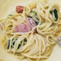かっきいーね's cooksnap of when they made お浸しリメイク☆ほうれん草クリームパスタ.