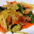 ゆかちん☆De's cooksnap of when they made なすとベーコンのパスタ♪バターコンソメ味.