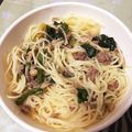 monmikiki's cooksnap of when they made ほうれん草エリンギ和風ミートソースパスタ.