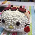 pu—mama's cooksnap of when they made アンパンマンキティの立体キャラケーキ♡.