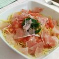 wisteria06's cooksnap of when they made 生ハムとトマトの冷製オイルパスタ☆.