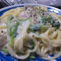 hanamu's cooksnap of when they made ほうれん草とベーコンのクリームパスタ.