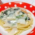 クックT1SAA5☆'s cooksnap of when they made ほうれん草とシーフードのクリームパスタ.
