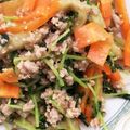 ∞はるる∞'s cooksnap of when they made ☆ご飯がススム！豆苗と茄子の肉味噌炒め☆.