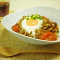 オレンジデイ's cooksnap of when they made 食べるラー油でマーボー豆腐納豆+目玉焼き.