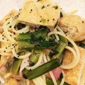 mikli2006's cooksnap of when they made 小松菜と油揚げのパスタ＊麺つゆバター.