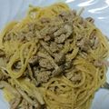 冷やし中華始めまして's cooksnap of when they made 簡単！ゴマとひき肉とキノコのパスタ.