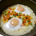 ちょこまっちゃ's cooksnap of when they made 鶏がらスープ＋豆乳炊き込みごはん　卵のせ.
