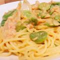 tera☆mix's cooksnap of when they made そら豆と鮭の春色スパゲティ.