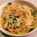 ゆでたまごの達人's cooksnap of when they made 鮭とチンゲンサイのクリームパスタ.