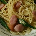目指せ美白's cooksnap of when they made オクラと葱のアーリオオーリオスパゲティ.