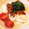 sleepfish's cooksnap of when they made ナスと挽肉のピリ辛まぜそば.