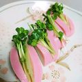 ぷりぇﾁｬﾝ's cooksnap of when they made かまぼこにカイワレ挟み.