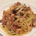 大王イカ's cooksnap of when they made 鮭フレークのレモン醤油風味スパゲティー.