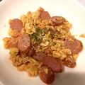 ♪＊♪＊'s cooksnap of when they made たまごとウインナーのケチャップ炒め☆.
