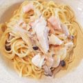 Obento☆'s cooksnap of when they made きのこと鮭フレークのクリームパスタ.