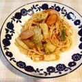 violets's cooksnap of when they made ソーセージとエリンギの塩味オイルパスタ.