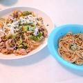 z33pink's cooksnap of when they made あごだしで！豚肉とネギの黒ごまパスタ.