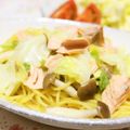 noamanma's cooksnap of when they made 鮭と春キャベツ舞茸の和風スープパスタ.