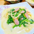 プー♡'s cooksnap of when they made きのことほうれん草のクリームスープパスタ.