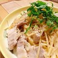 Usako8787's cooksnap of when they made 豚バラのバター醤油パスタ～大葉乗せ～.