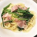 ねこねこ料理長's cooksnap of when they made ほうれん草とベーコンのクリームパスタ.