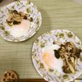 horseland's cooksnap of when they made 温泉卵のバジルきのこソースがけ.