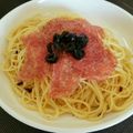 kekomoca's cooksnap of when they made サラミと黒オリーブ、ドライトマトのパスタ.