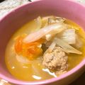 クックOHU3CL☆'s cooksnap of when they made ぽかぽか♪岩下の新生姜豚つみれスープ.