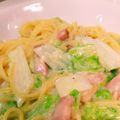土日曜日料理長054's cooksnap of when they made ほうれん草とベーコンのクリームパスタ.