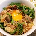 ゆりにゃん☆'s cooksnap of when they made 豚肩ロースとキノコの炊き込みごはん丼.