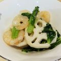 biyon's cooksnap of when they made 海老とレンコン小松菜のガーリック塩麹炒め.