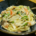 サコン's cooksnap of when they made 鮭とほうれん草の和風醤油クリームパスタ♡.