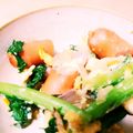 momocookin's cooksnap of when they made わさび菜とウィンナーの炒め物.