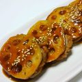 りえ亭's cooksnap of when they made タレがおいしい照焼蓮根はさみ.
