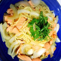 BORDER25's cooksnap of when they made スモークサーモンとシメジの和風スパゲティ.