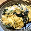 サンショウウオ家's cooksnap of when they made ちぢみほうれん草と明太子のクリームパスタ.