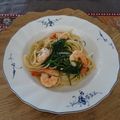 melmarilyn's cooksnap of when they made おかひじきとエビ、アンチョビのスパゲティ.