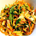ハムをハサミで切る's cooksnap of when they made 鶏ささみと豆苗の中華サラダ.