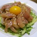 rakuen's cooksnap of when they made 簡単！焼き肉のタレでイナダのユッケ.