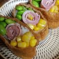 三休です's cooksnap of when they made 薔薇咲く3色いなり寿司簡単お弁当.