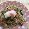 tink1127's cooksnap of when they made たっぷり三つ葉の焼きうどん【温泉卵のせ】.