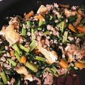 maroonoisi's cooksnap of when they made 大根の葉と油揚げと鶏挽肉のそぼろ風.