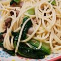 のぶ代's cooksnap of when they made 豚こまと小松菜と干し柿の和風スパゲティ.