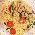 クックEJ6Q1U☆'s cooksnap of when they made 簡単♡水菜とトマトとシーチキンの塩パスタ.