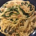 ハーフのキッチン's cooksnap of when they made 鮭とほうれん草の、クリームパスタ！.
