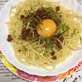ぽぽきゅ's cooksnap of when they made おひとりさまの残り鶏そぼろで親子パスタ.