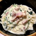 JTPA4S☆'s cooksnap of when they made 簡単ランチ♡うどんで濃厚カルボナーラ.